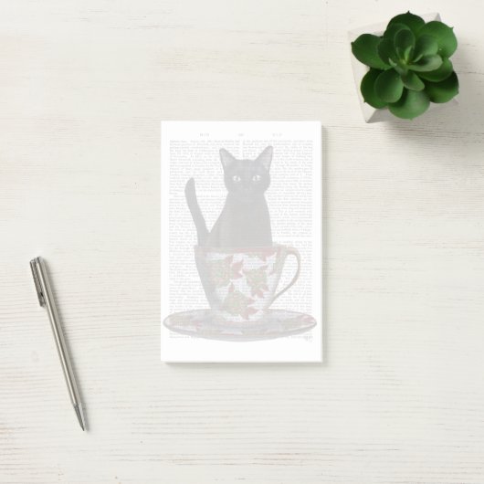 Schwarze Katze im Teacup Post-it Klebezettel (Büro)