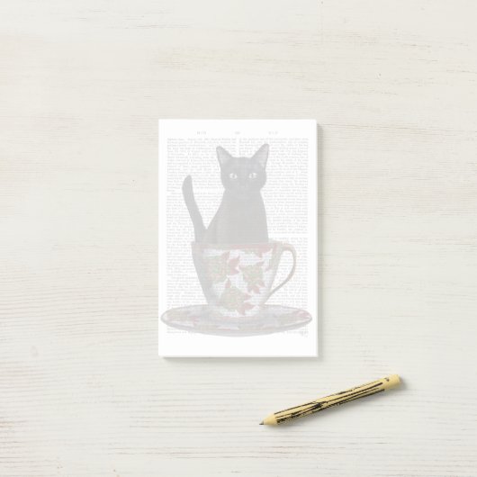 Schwarze Katze im Teacup Post-it Klebezettel (Auf Schreibtisch)