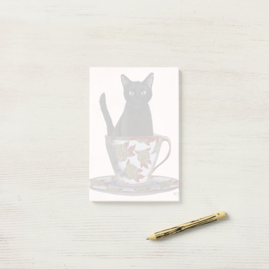Schwarze Katze im Teacup Post-it Klebezettel (Auf Schreibtisch)