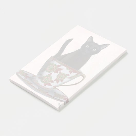 Schwarze Katze im Teacup Post-it Klebezettel (angewinkelt)