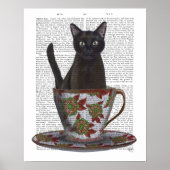 Schwarze Katze im Teacup Poster (Vorne)