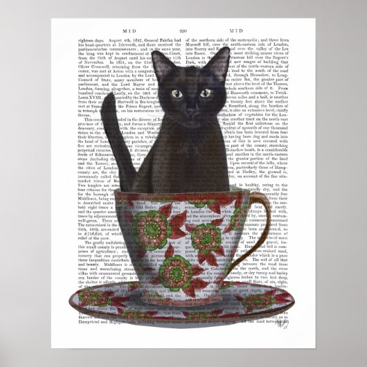 Schwarze Katze im Teacup Poster (Vorne)