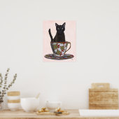 Schwarze Katze im Teacup Poster (Küche)