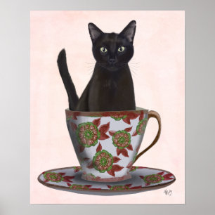 Schwarze Katze im Teacup Poster