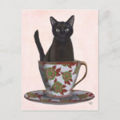 Schwarze Katze im Teacup Postkarte (Vorderseite)