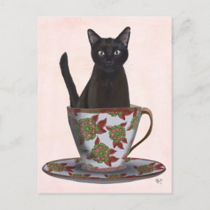 Schwarze Katze im Teacup Postkarte