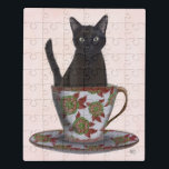 Schwarze Katze im Teacup Puzzle<br><div class="desc">Black Cat in Teacup von FabFunky. Eine Katze sitzt in einem wunderschönen Blumenteacup. | 191544D</div>