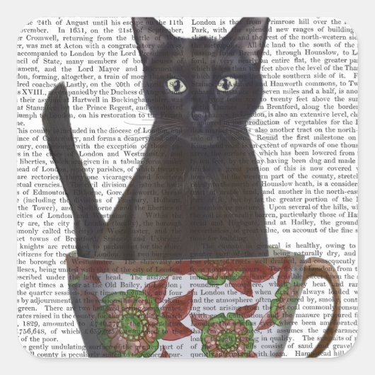 Schwarze Katze im Teacup Quadratischer Aufkleber (Vorderseite)