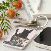 Schwarze Katze im Teacup Schlüsselanhänger (Vorderseite rechts)