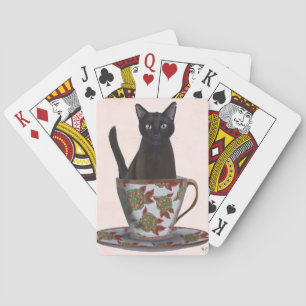 Schwarze Katze im Teacup Spielkarten