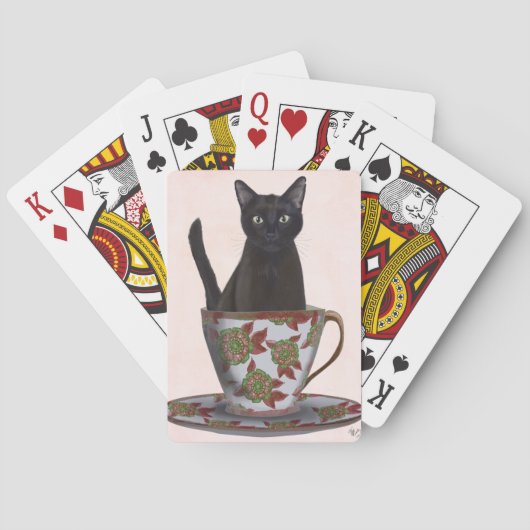 Schwarze Katze im Teacup Spielkarten (Rückseite)