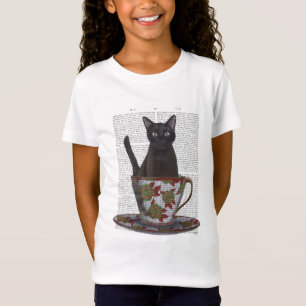 Schwarze Katze im Teacup T-Shirt
