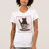 Schwarze Katze im Teacup T-Shirt (Vorderseite)