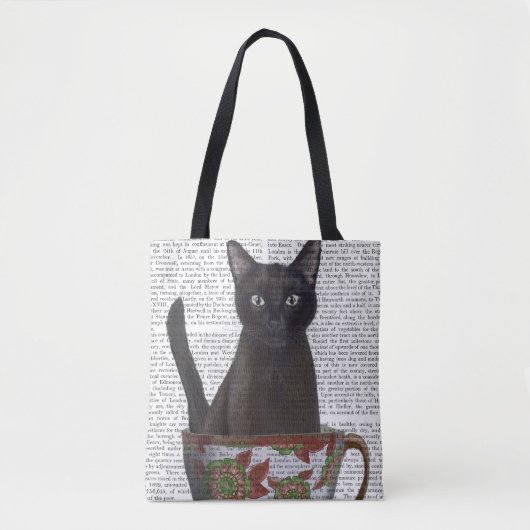 Schwarze Katze im Teacup Tasche (Vorderseite)