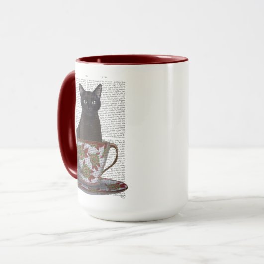 Schwarze Katze im Teacup Tasse (Vorderseite Links)