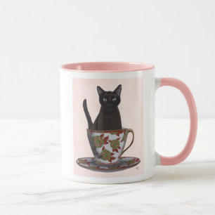 Schwarze Katze im Teacup Tasse