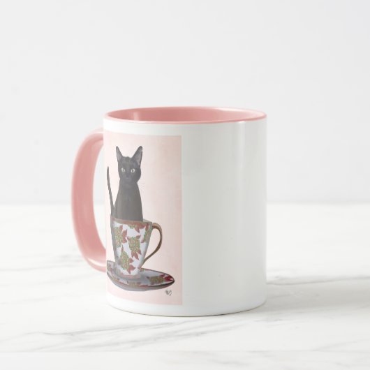 Schwarze Katze im Teacup Tasse (Vorderseite Links)