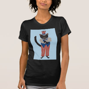 Schwarze Katze im Uncle Sam Kostüm T-Shirt