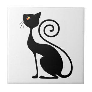 Schwarze Katze im Vintage-Stil Design Fliese