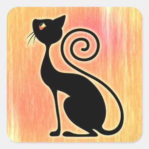 Schwarze Katze im Vintage-Stil Design Quadratischer Aufkleber