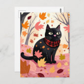 Schwarze Katze im Wald Postkarte (Vorne/Hinten)