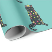 Schwarze Katze im Weihnachtslicht lustige Feiertag Geschenkpapier (Rolleneckpunkt)