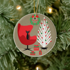 Schwarze Katze im Weihnachtszimmer im Stil der Mit Keramik Ornament