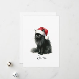 Schwarze Katze in Aquarellfarbe Festivals Weihnach Feiertagskarte