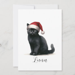 Schwarze Katze in Aquarellfarbe Festivals Weihnach Feiertagskarte