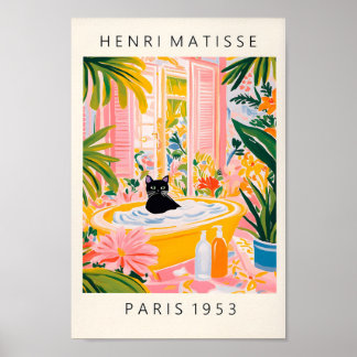Schwarze Katze in Badewanne, schönes Badezimmer-De Poster