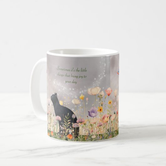 Schwarze Katze in Blume Kaffeetasse (Vorderseite Links)