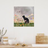 Schwarze Katze in Blume Poster (Küche)