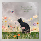 Schwarze Katze in Blume Poster (Vorne)