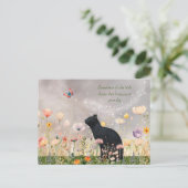 Schwarze Katze in Blume Postkarte (Stehend Vorderseite)
