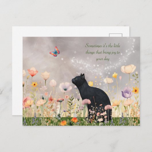 Schwarze Katze in Blume Postkarte (Vorne/Hinten)