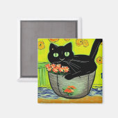 Schwarze Katze in Blume Pot Magnet (Vorderseite/Rückseite)