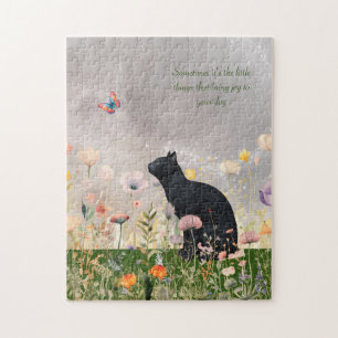 Schwarze Katze in Blume Puzzle