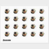 Schwarze Katze in Blume Runder Aufkleber (Blatt)