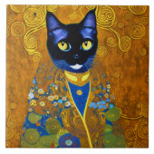 Schwarze Katze in Burnoose Fliese (Vorderseite)