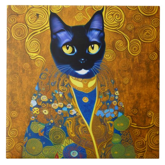 Schwarze Katze in Burnoose Fliese (Vorderseite)