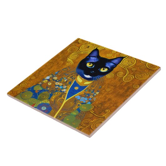 Schwarze Katze in Burnoose Fliese (Seite)