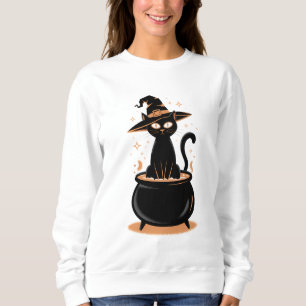 Schwarze Katze in Cauldron - Halloween-Magie Sweatshirt