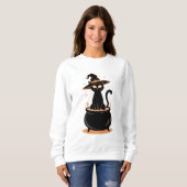 Schwarze Katze in Cauldron - Halloween-Magie Sweatshirt (Vorne ganz)