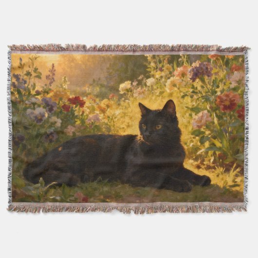 Schwarze Katze in den Blumen I Decke (Vorderseite)