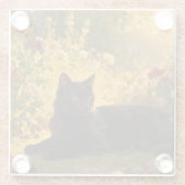 Schwarze Katze in den Blumen I Glasuntersetzer (Rückseite)