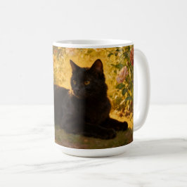 Schwarze Katze in den Blumen I Kaffeetasse