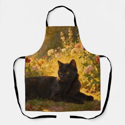 Schwarze Katze in den Blumen I Schürze (Vorderseite)