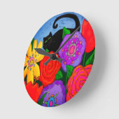 Schwarze Katze in der Garten-abstrakten Kunst Runde Wanduhr (Winkel)