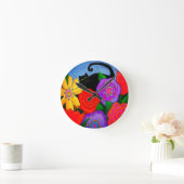 Schwarze Katze in der Garten-abstrakten Kunst Runde Wanduhr (Zuhause)