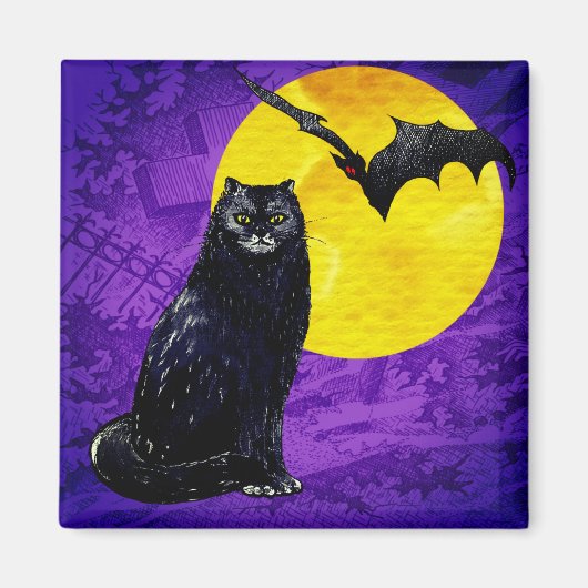 Schwarze Katze in der Halloween-Nacht Magnet (Vorne)
